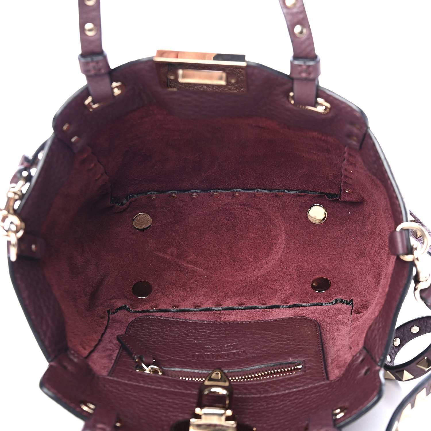 Valentino Garavani Pebbled Calfskin Mini Rockstud Tote Rubin 4 of 4