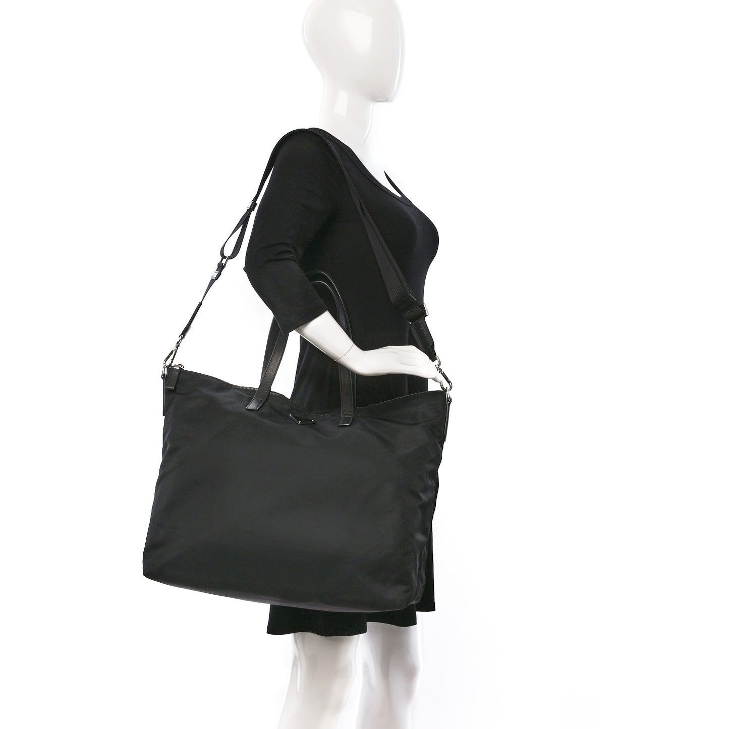 Tessuto Nylon Vela Saffiano Tote Black