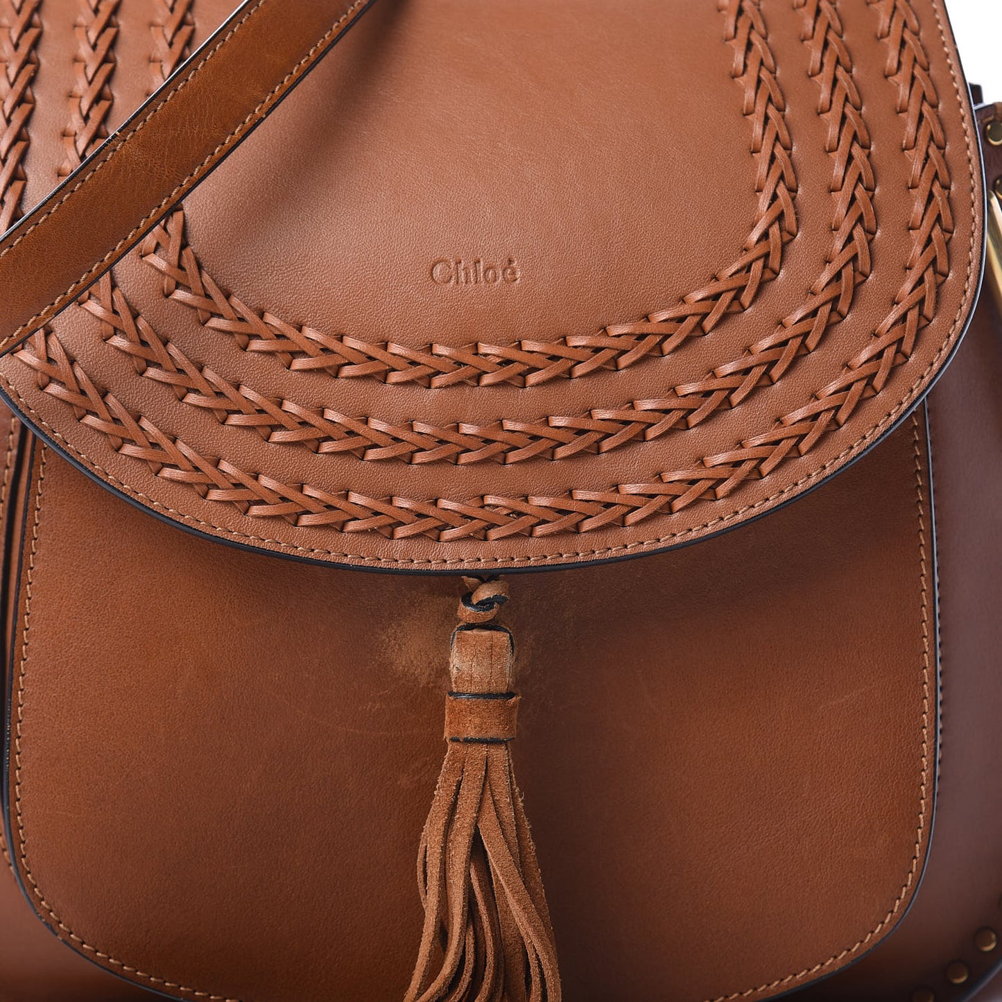 Calfskin Braided Medium Hudson Shoulder Bag Caramel