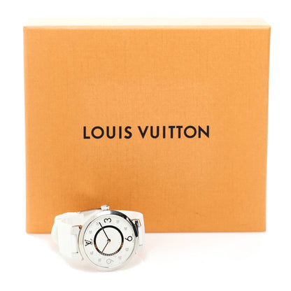 Louis Vuitton Stainless Steel Rubber Diamond 33mm Tambour Slim Quartz Watch White 5 of 5