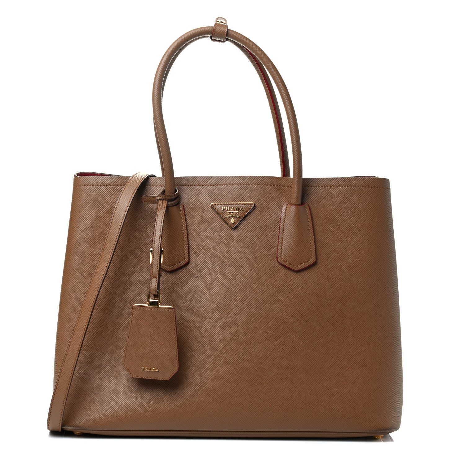 Prada Saffiano Cuir Large Double Bag Caramel Fuoco 1 of 6