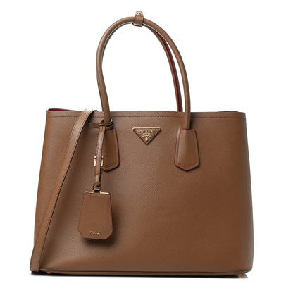 Prada Saffiano Cuir Large Double Bag Caramel Fuoco 1 of 6