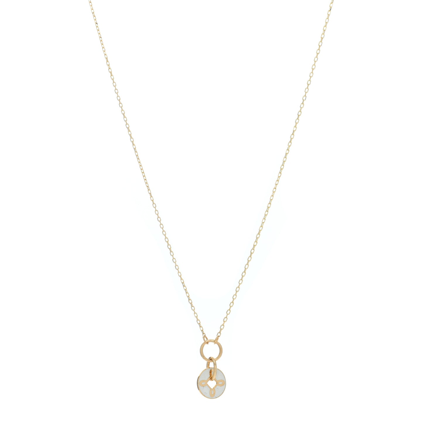 18K Yellow Gold Enamel Petite Champleve True Love Knot Necklace White White