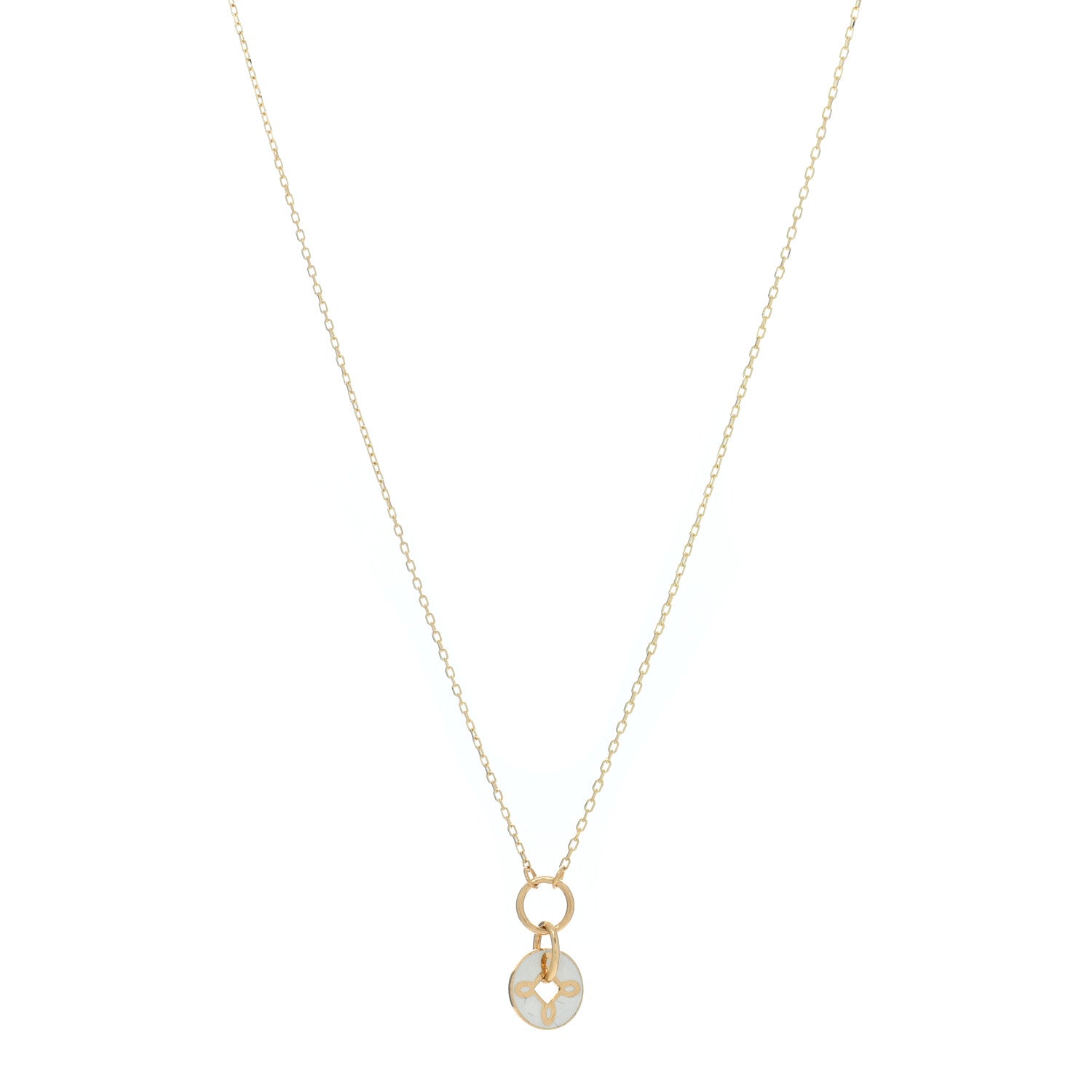 Foundrae 18K Yellow Gold Enamel Petite Champleve True Love Knot Necklace White White 1 of 6