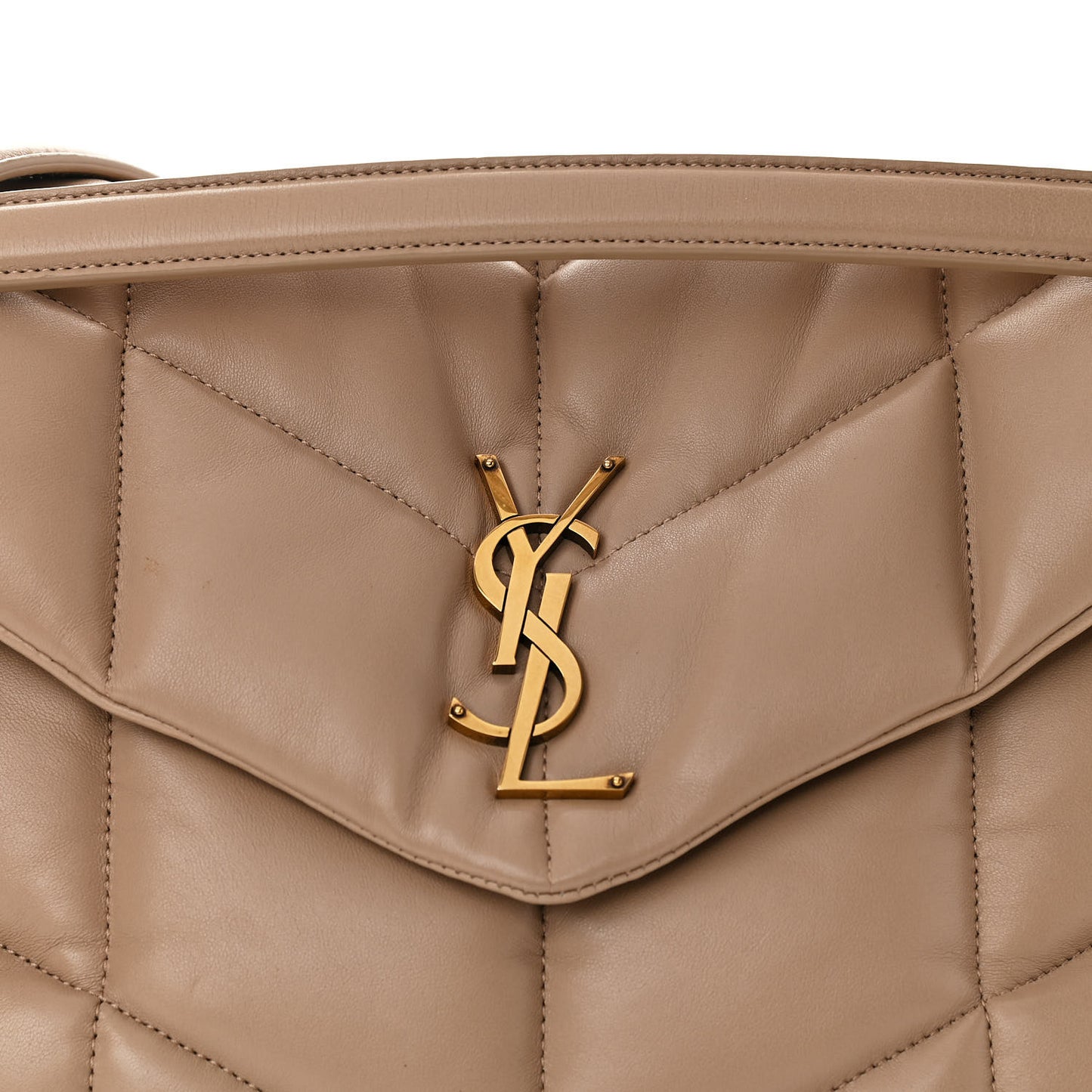Lambskin Quilted Medium Loulou Puffer Monogram Chain Satchel Dark Beige