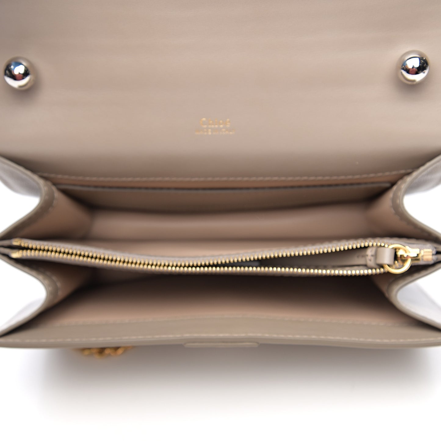 Shiny Goatskin Calfskin Aby Chain Shoulder Bag Motty Grey