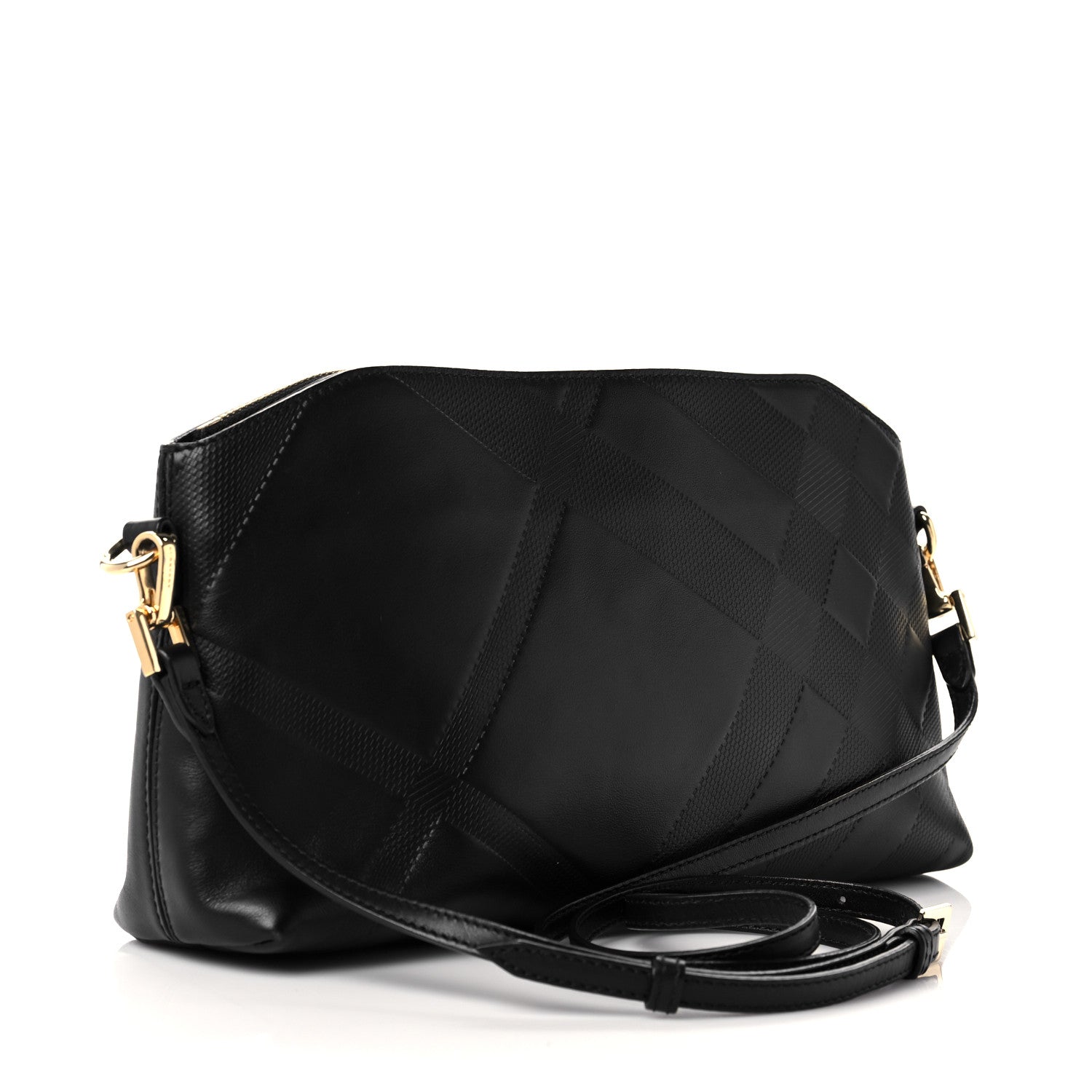 Burberry Calfskin Check Embossed Small Chichester Crossbody Clutch Bag Black 3 of 11