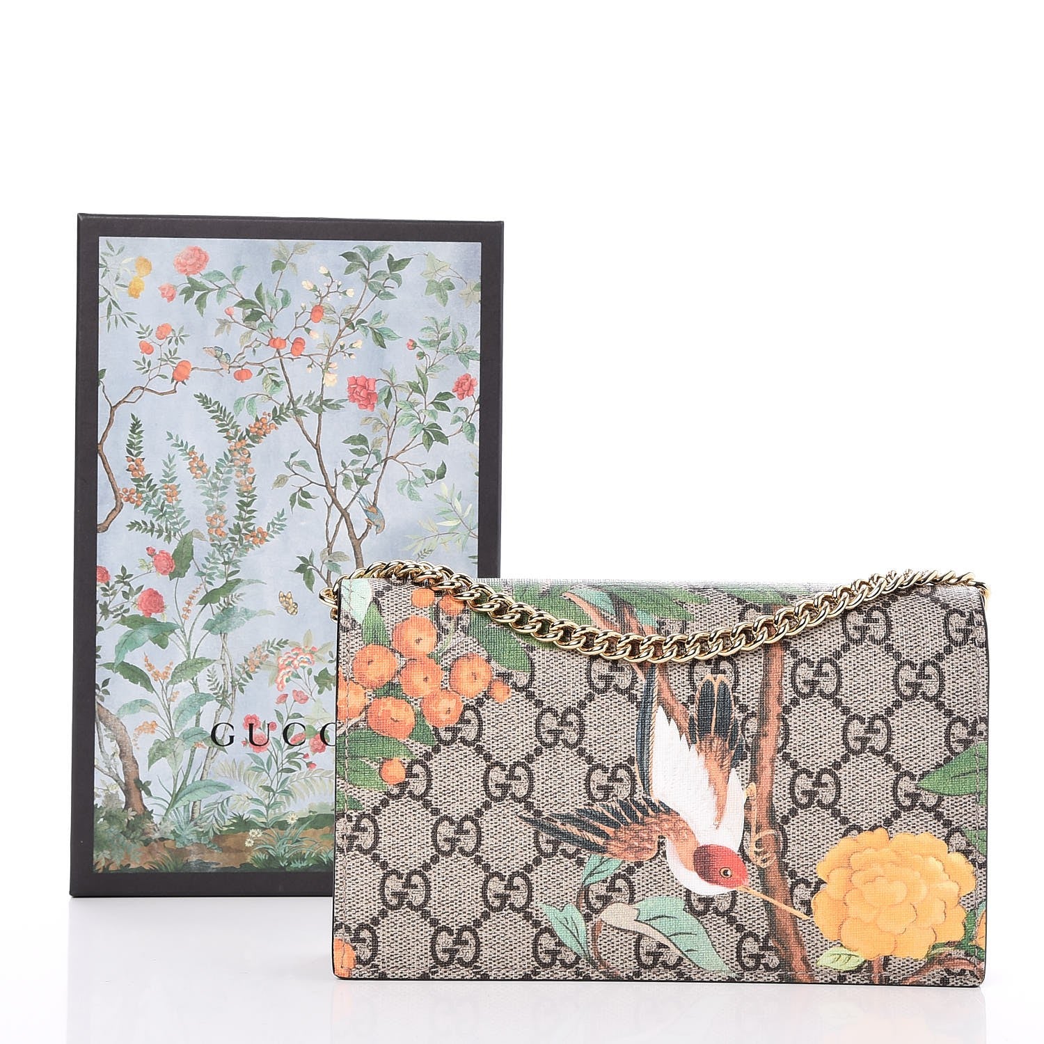 Gucci GG Supreme Monogram Tian Chain Wallet Beige Multicolor Red 7 of 7