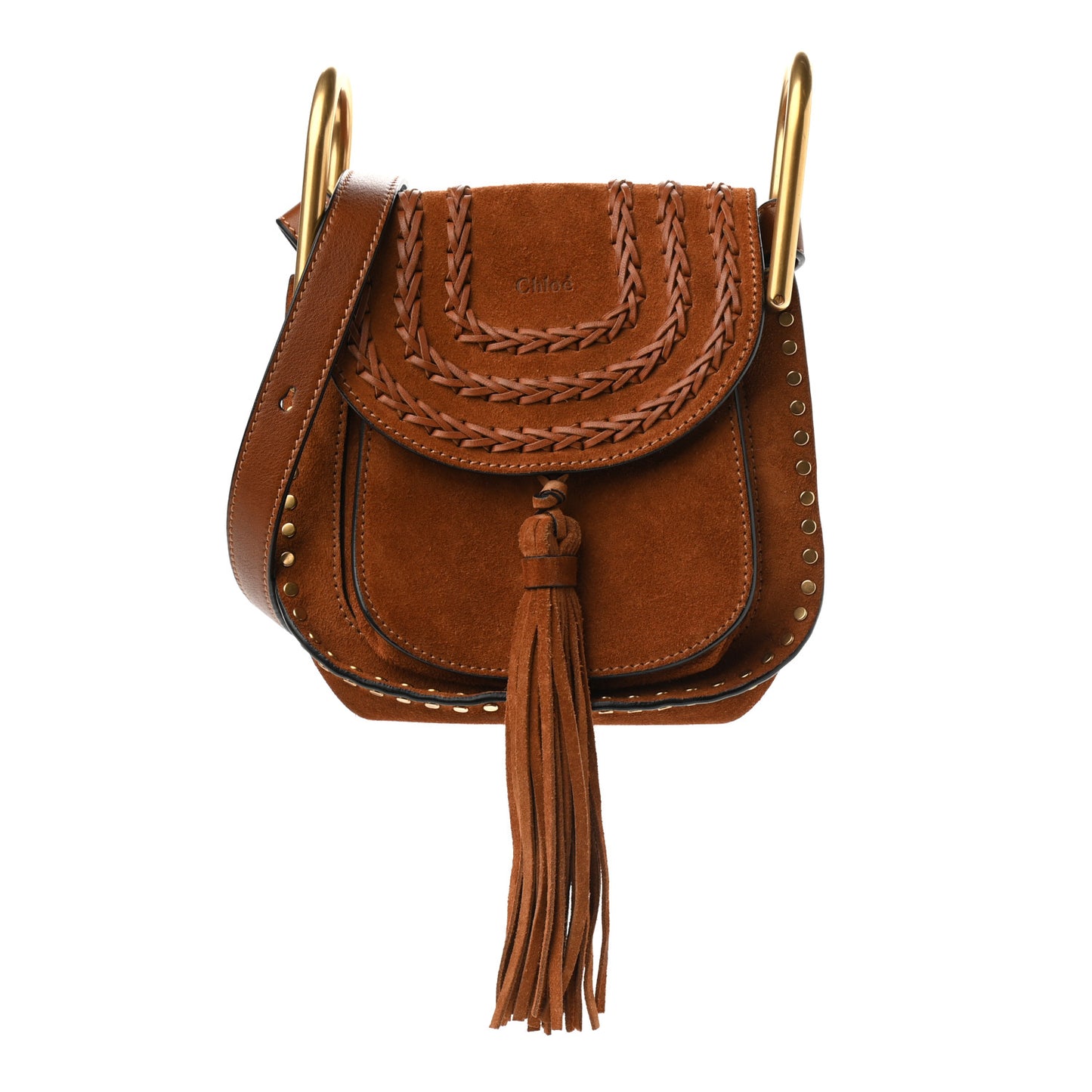 Suede Calfskin Braided Mini Hudson Shoulder Bag Caramel