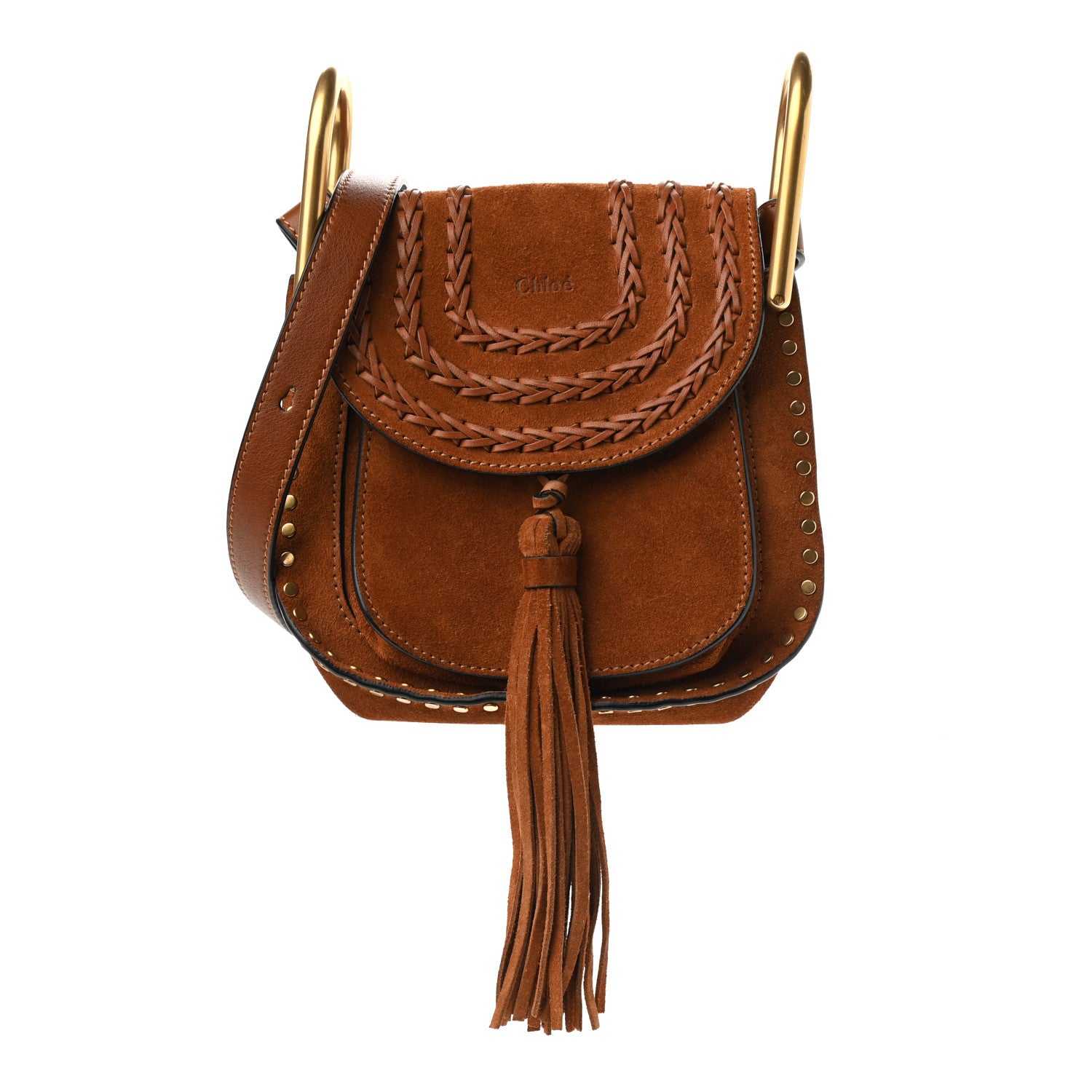 Chloe Suede Calfskin Braided Mini Hudson Shoulder Bag Caramel 1 of 9