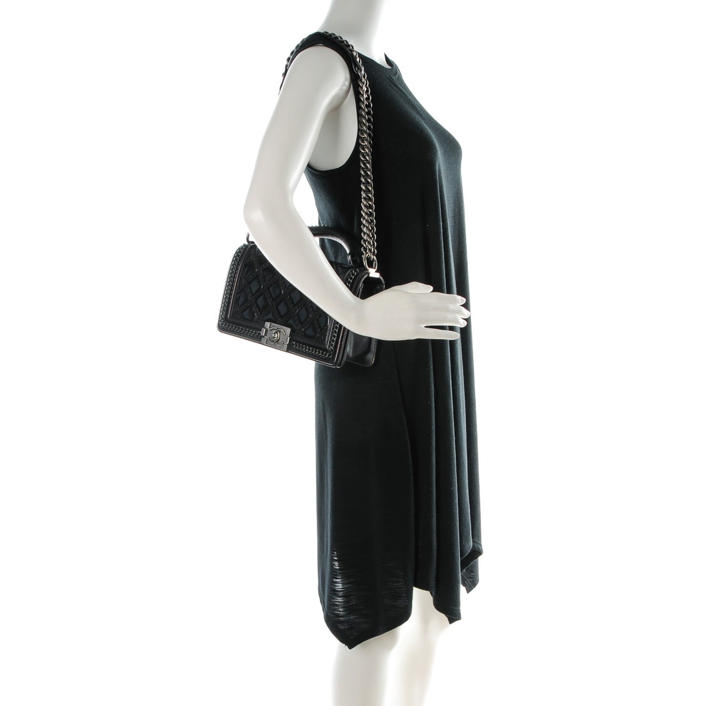 Calfskin Quilted Medium Boy Top Handle Flap Black