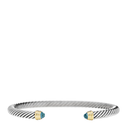 David Yurman Sterling Silver 14K Yellow Gold Blue Topaz 5mm Cable Classics Petite Color Bracelet 1 of 3