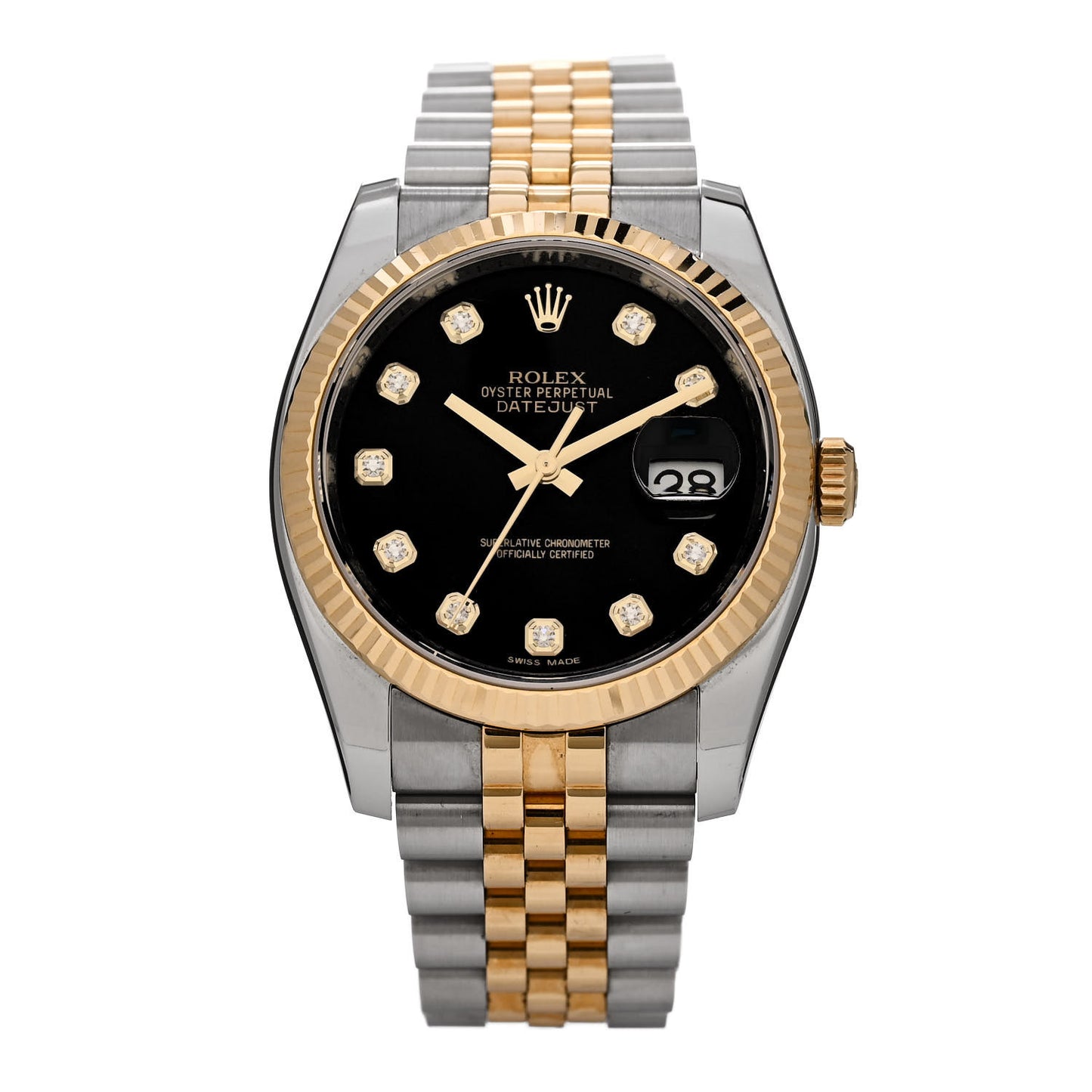 Stainless Steel 18K Yellow Gold Diamond 36mm Oyster Perpetual Datejust Watch Black 116233