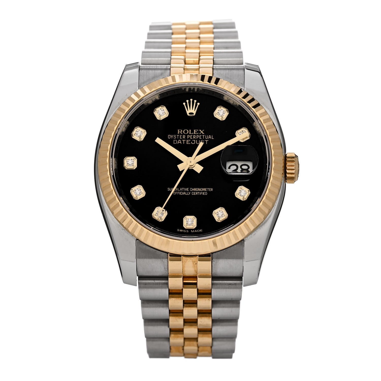 Rolex Stainless Steel 18K Yellow Gold Diamond 36mm Oyster Perpetual Datejust Watch Black 116233 1 of 5
