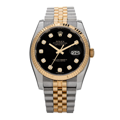 Rolex Stainless Steel 18K Yellow Gold Diamond 36mm Oyster Perpetual Datejust Watch Black 116233 1 of 5