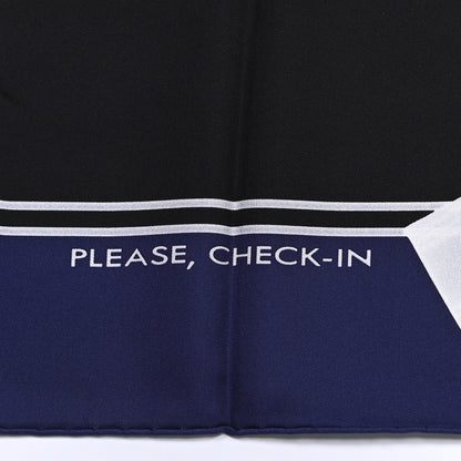 Hermes Silk Please Check In Scarf 90 Marine Black White 3 of 5