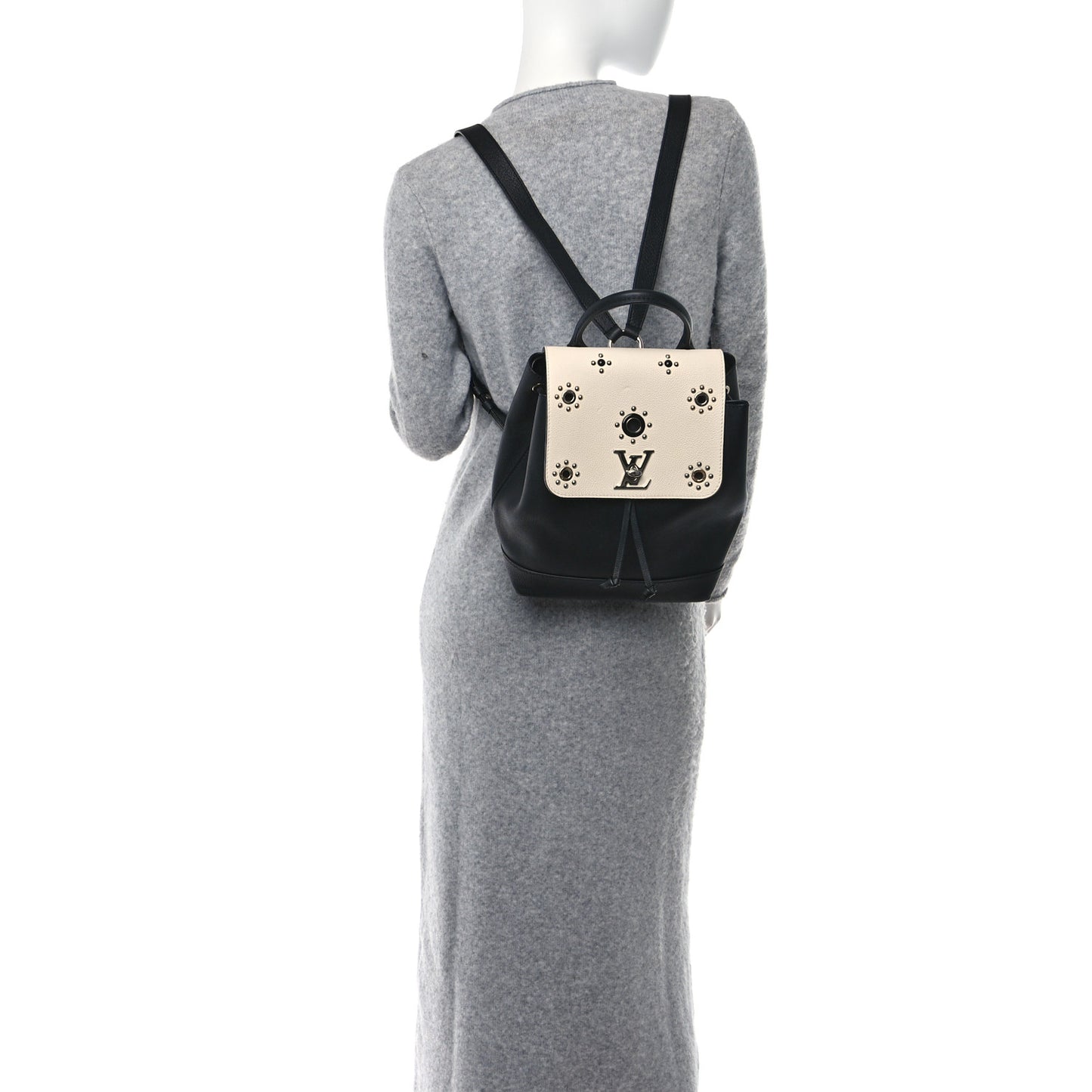 Calfskin Mechanical Flowers Lockme Backpack Black White