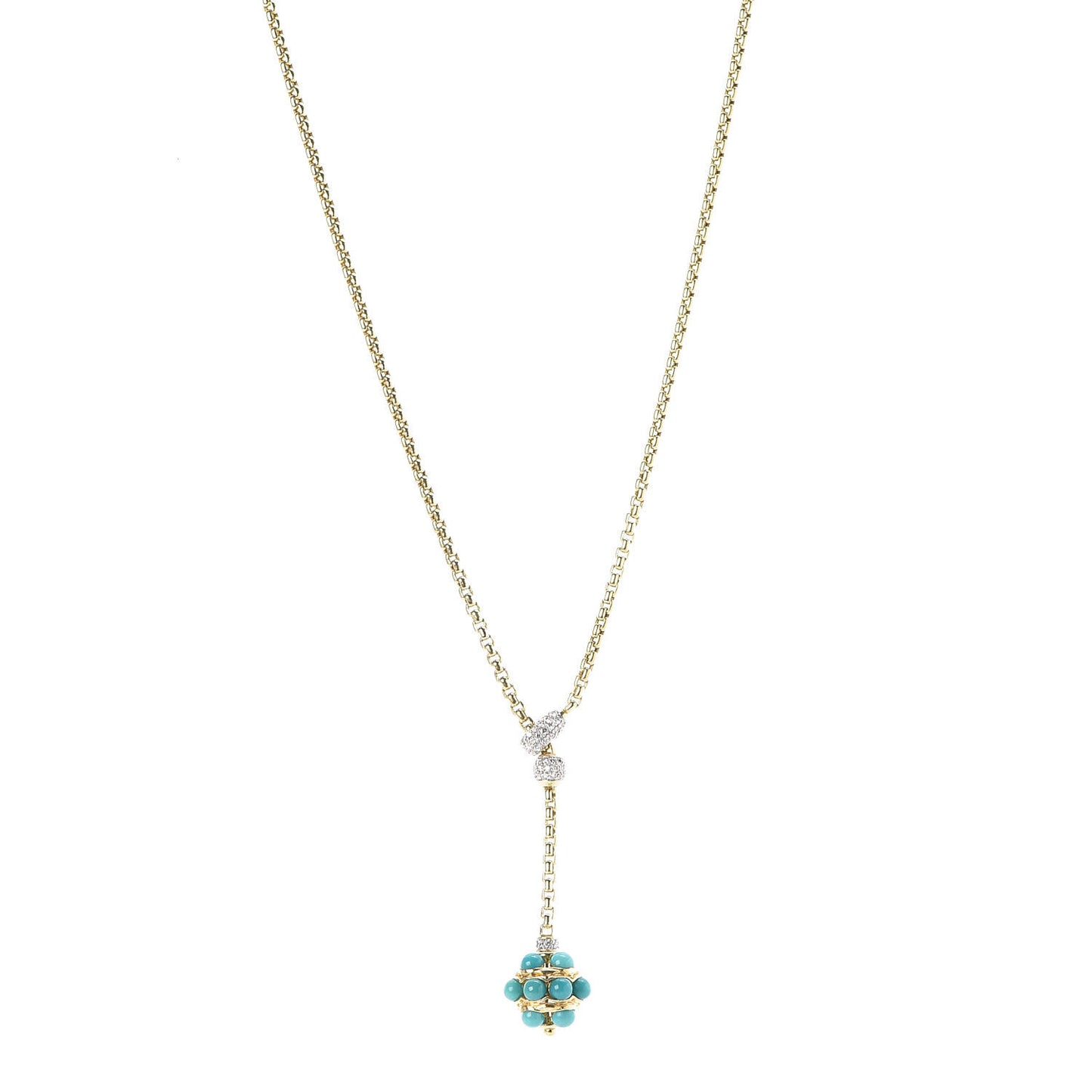 18K Yellow Gold Diamond Turquoise Lariat Necklace