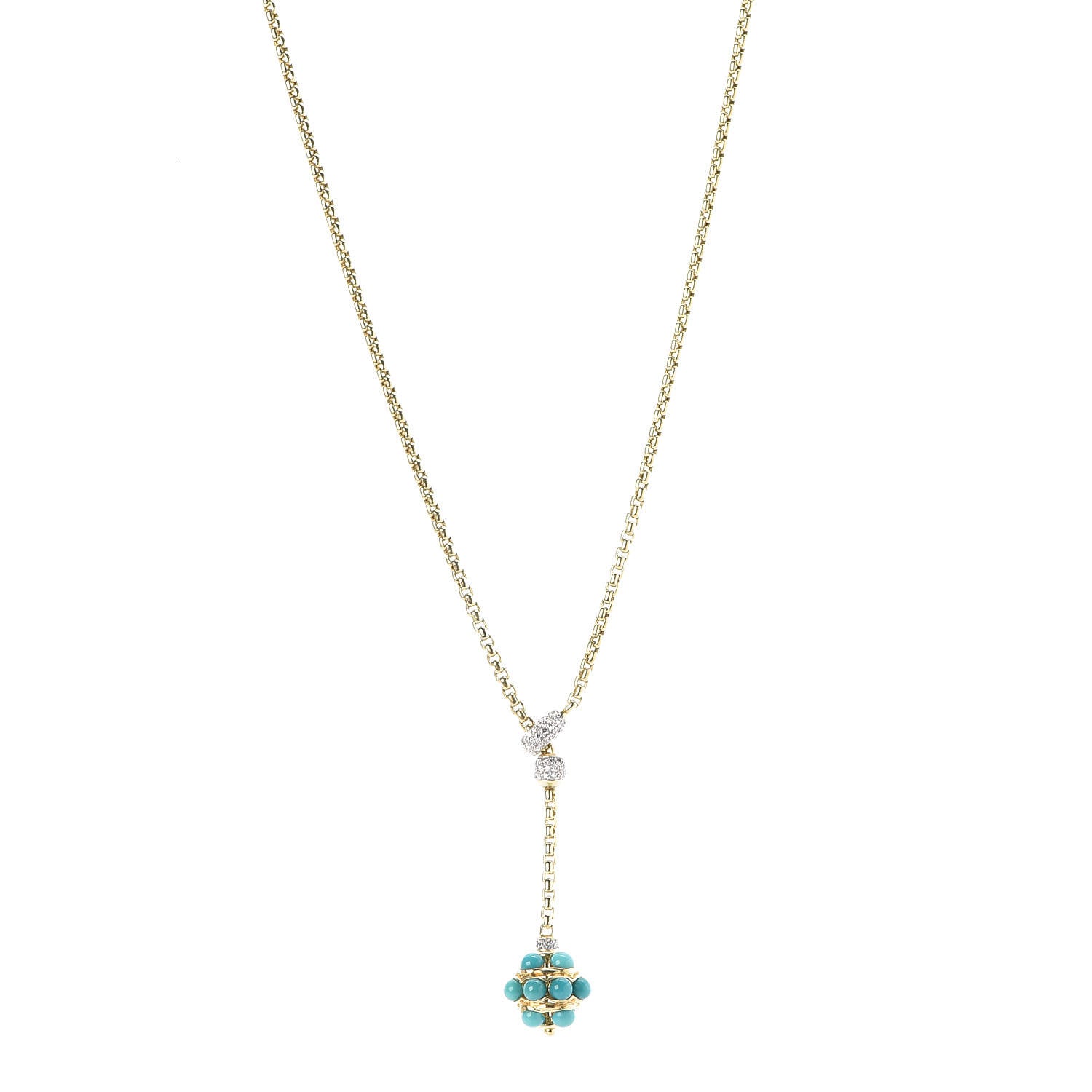 David Yurman 18K Yellow Gold Diamond Turquoise Lariat Necklace 1 of 7