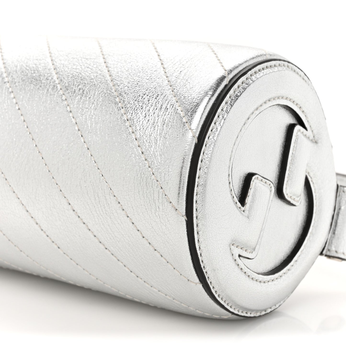 Sakai Be Green Calfskin Diagonal Stitched Mini Blondie Barrel Shoulder Bag Silver