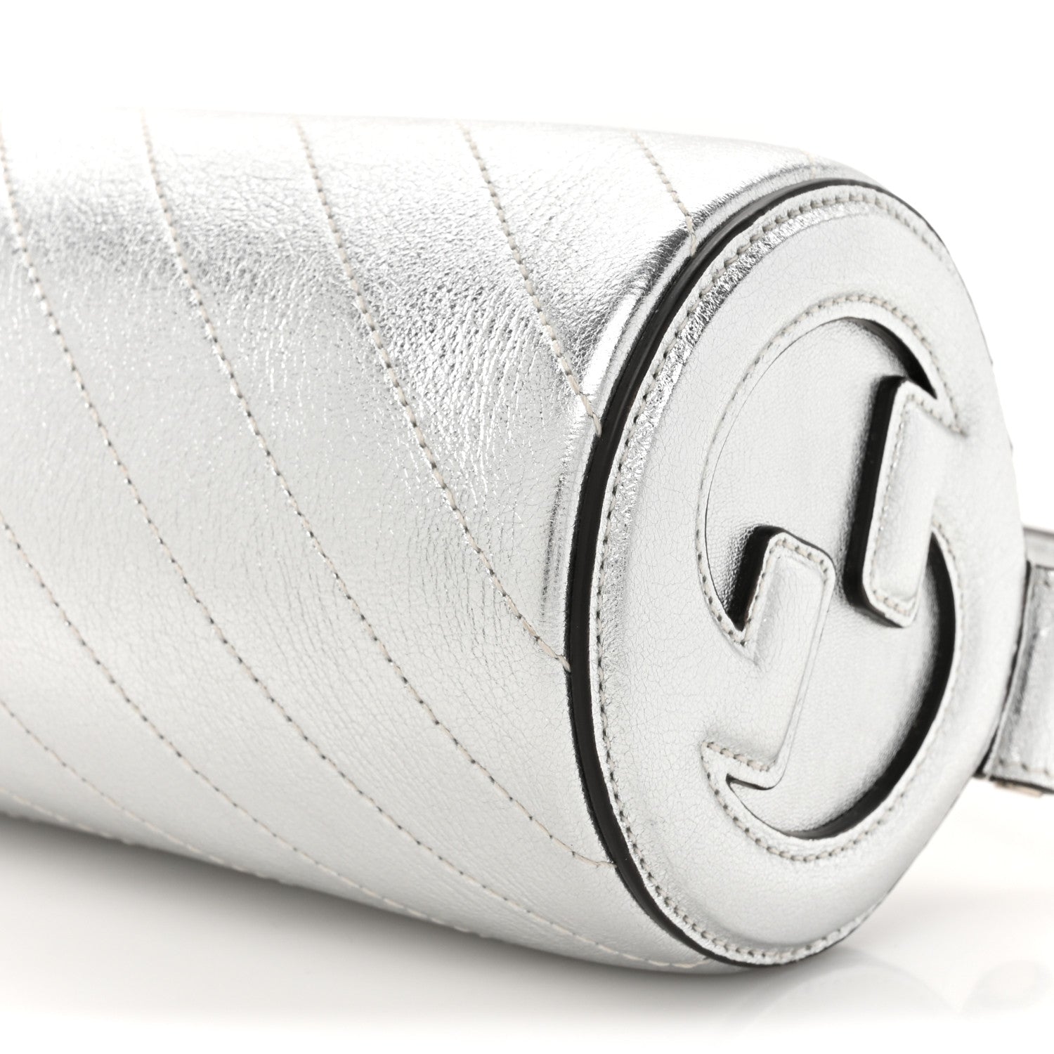 Gucci Sakai Be Green Calfskin Diagonal Stitched Mini Blondie Barrel Shoulder Bag Silver 9 of 10