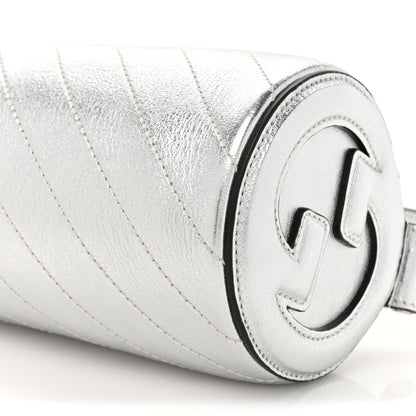 Gucci Sakai Be Green Calfskin Diagonal Stitched Mini Blondie Barrel Shoulder Bag Silver 9 of 10
