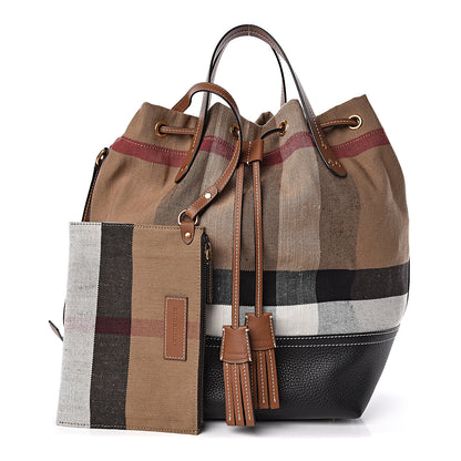 Burberry Canvas House Check Medium Bucket Tan 1 of 10