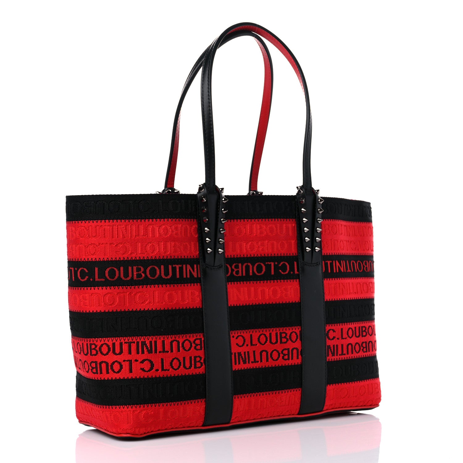 Christian Louboutin Canvas Spikes East West Cabata Tote Red Black 4 of 15
