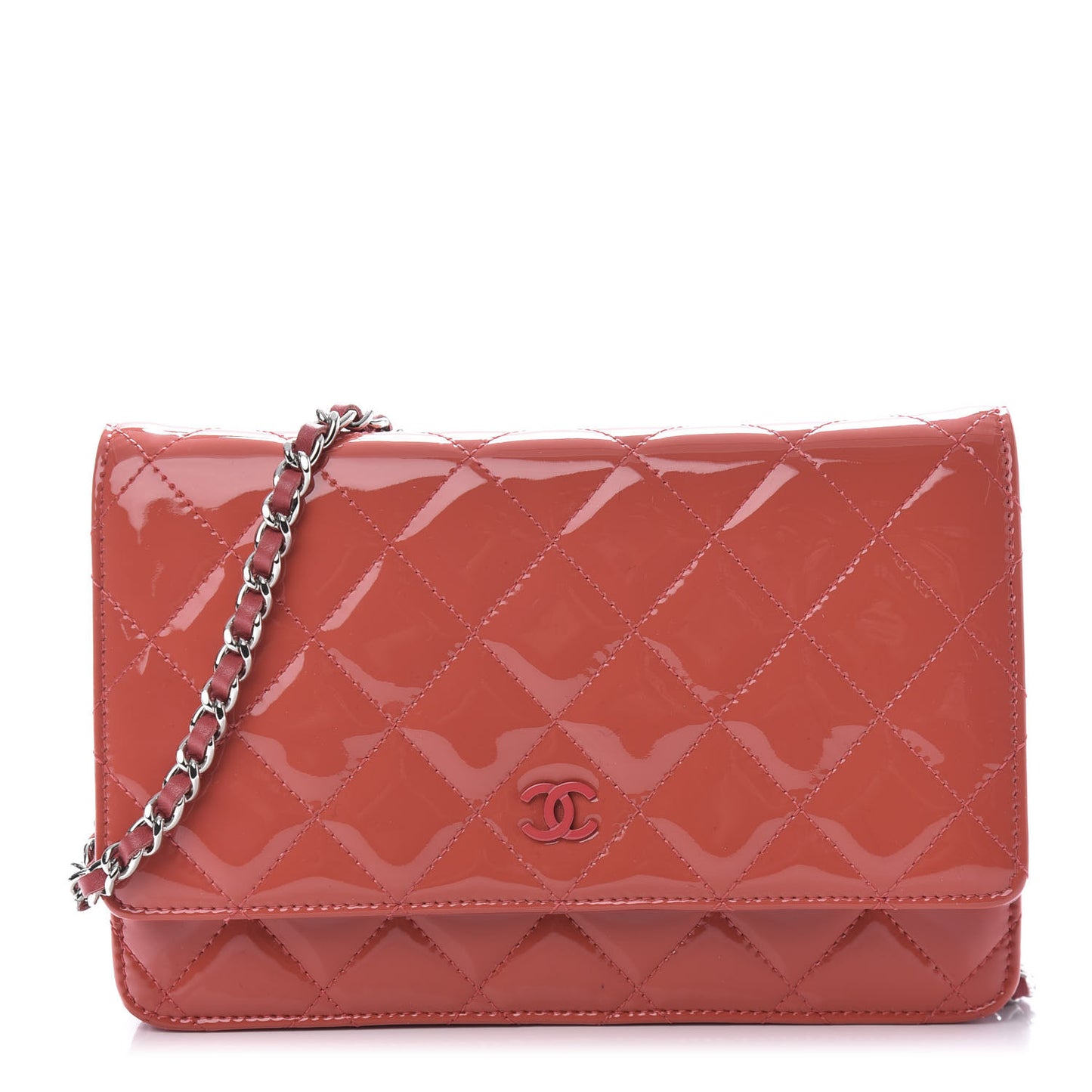 Patent Quilted Wallet On Chain WOC Coral