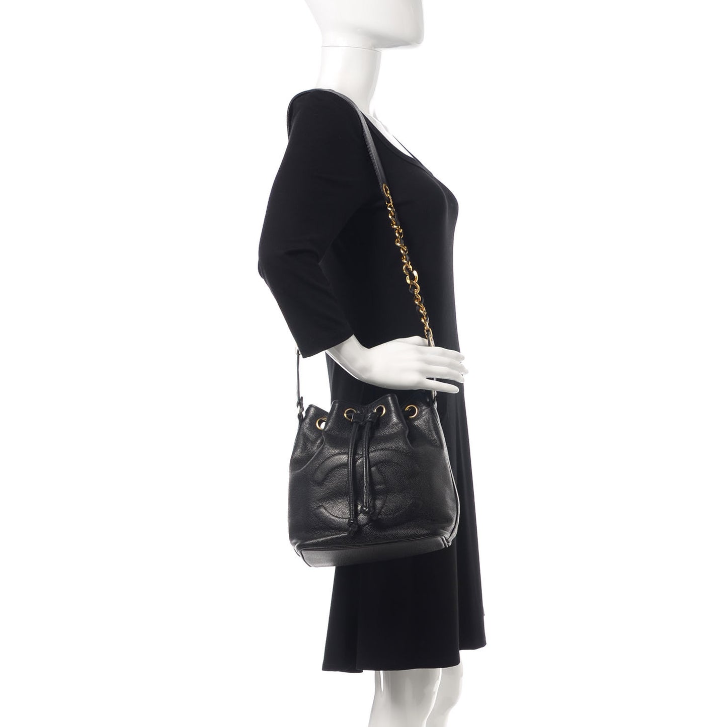 Caviar CC Drawstring Shoulder Bag Black