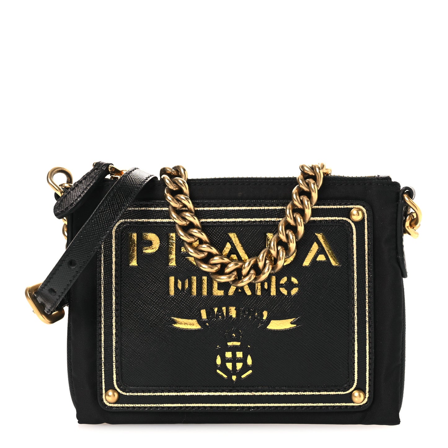 Tessuto Bandoliera Logo Shoulder Bag Gold Black
