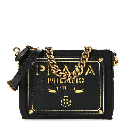 Prada Tessuto Bandoliera Logo Shoulder Bag Gold Black 1 of 13