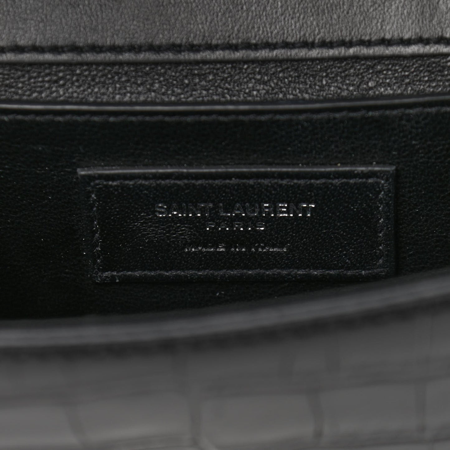 Calfskin Crocodile Embossed Small Babylone Black