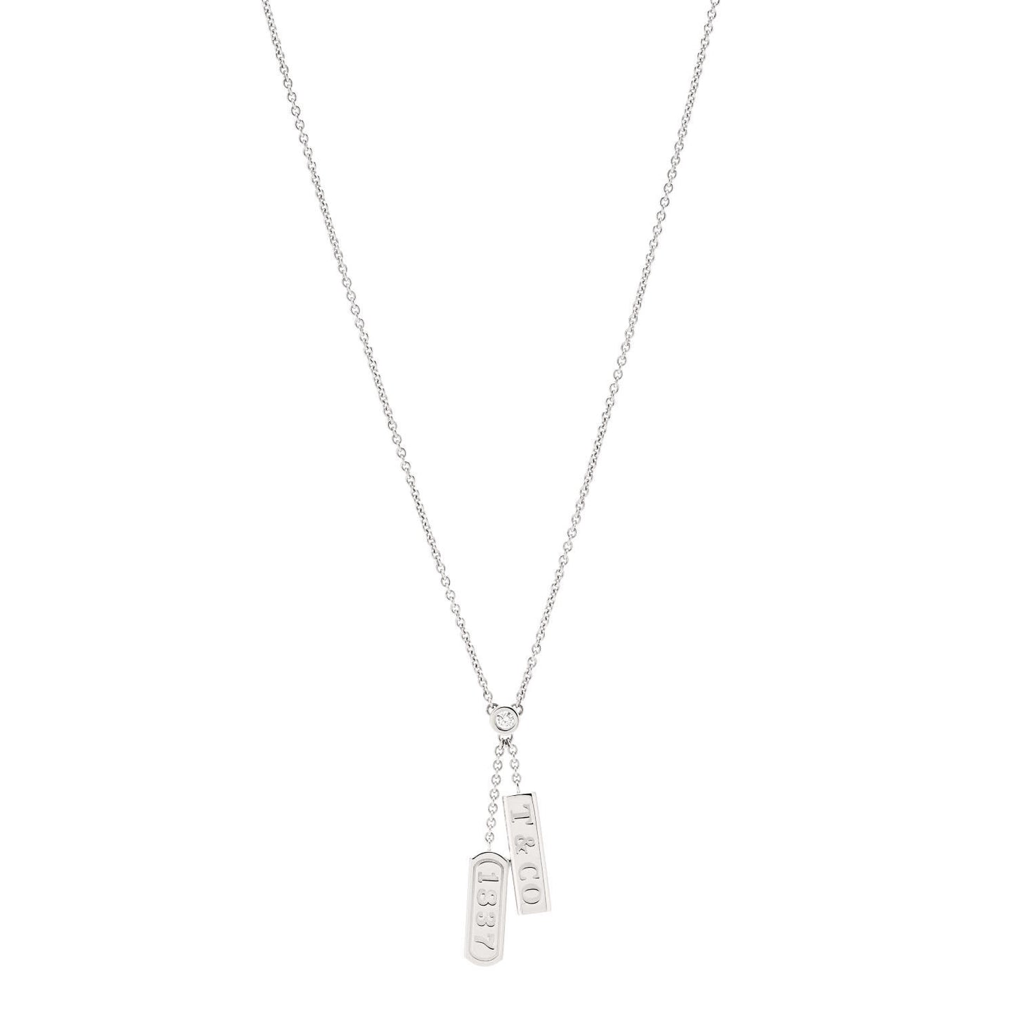 18K White Gold Diamond 1837 Double Bar Pendant Necklace