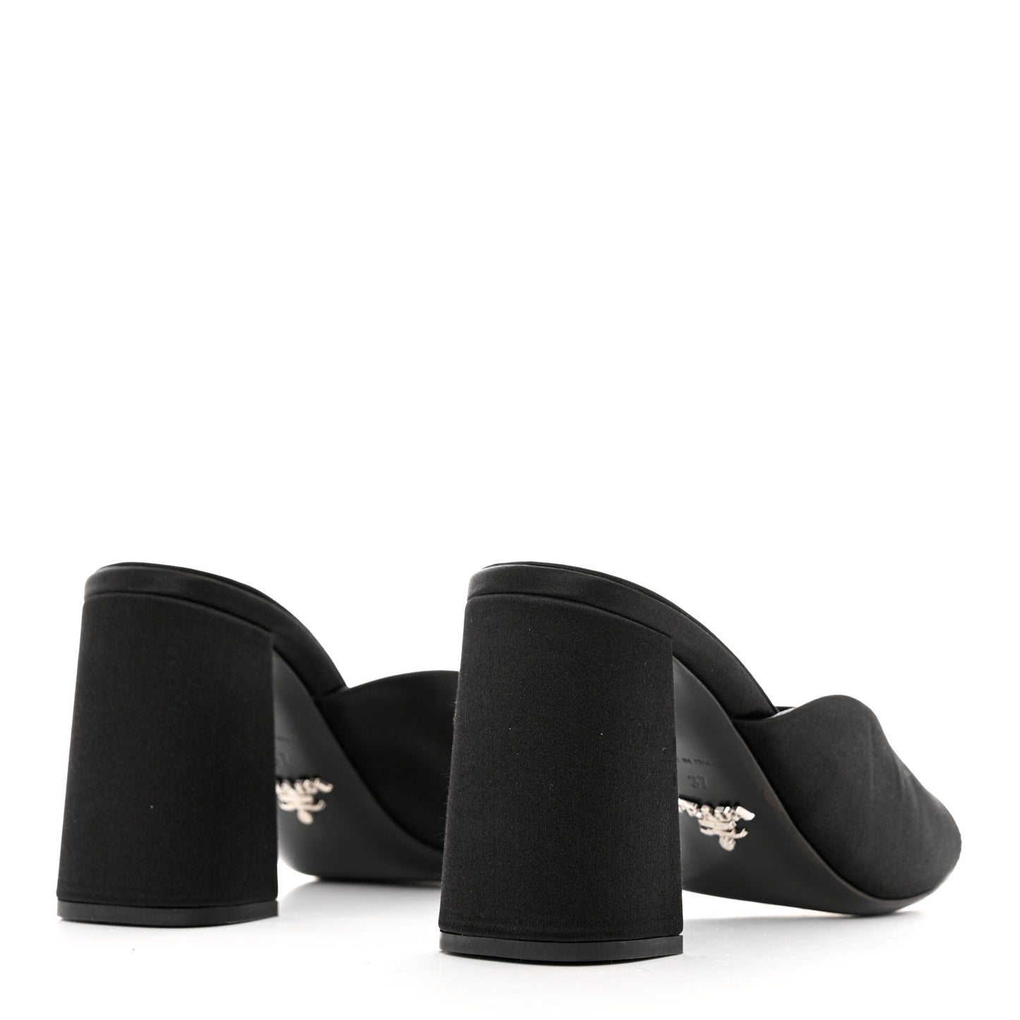 Satin Metal Triangle Logo 85mm Slide Sandals 37 Black