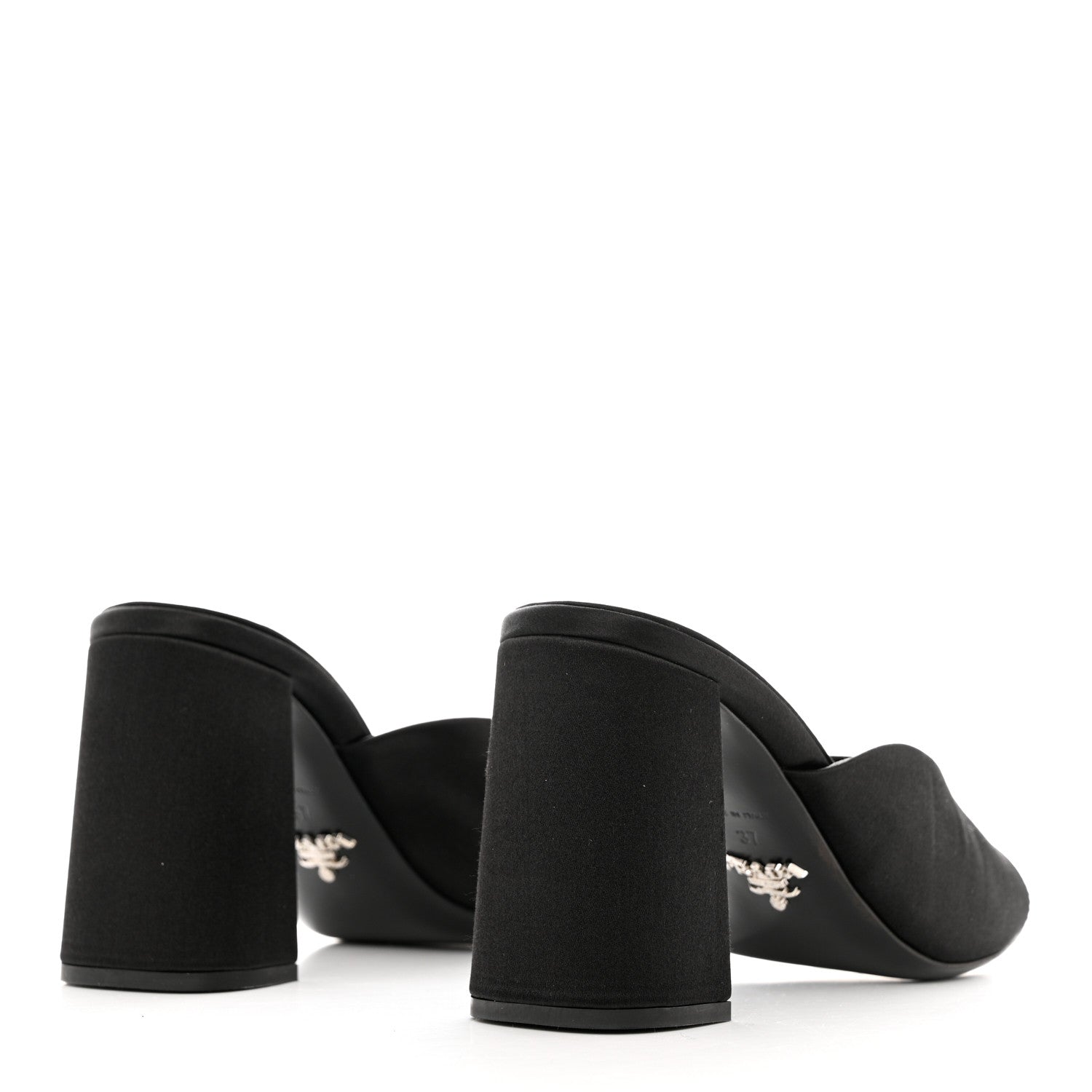 Prada Satin Metal Triangle Logo 85mm Slide Sandals 37 Black 4 of 8