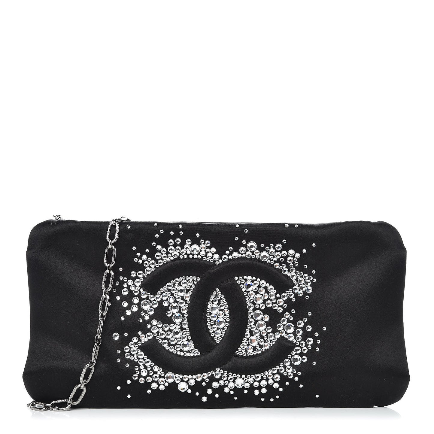 Satin Diamante Evening Clutch Bag Black