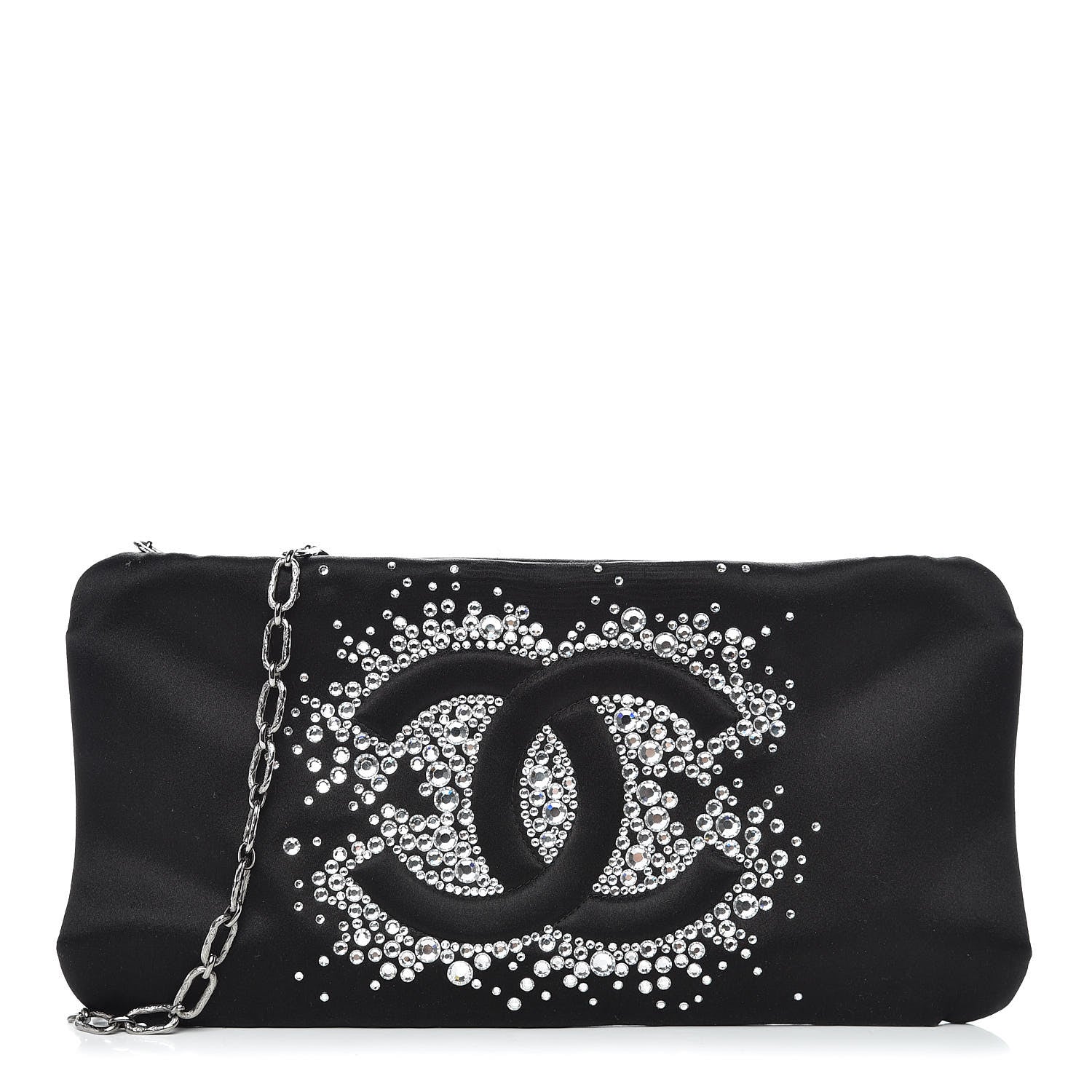 Chanel Satin Diamante Evening Clutch Bag Black 1 of 14