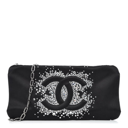 Chanel Satin Diamante Evening Clutch Bag Black 1 of 14