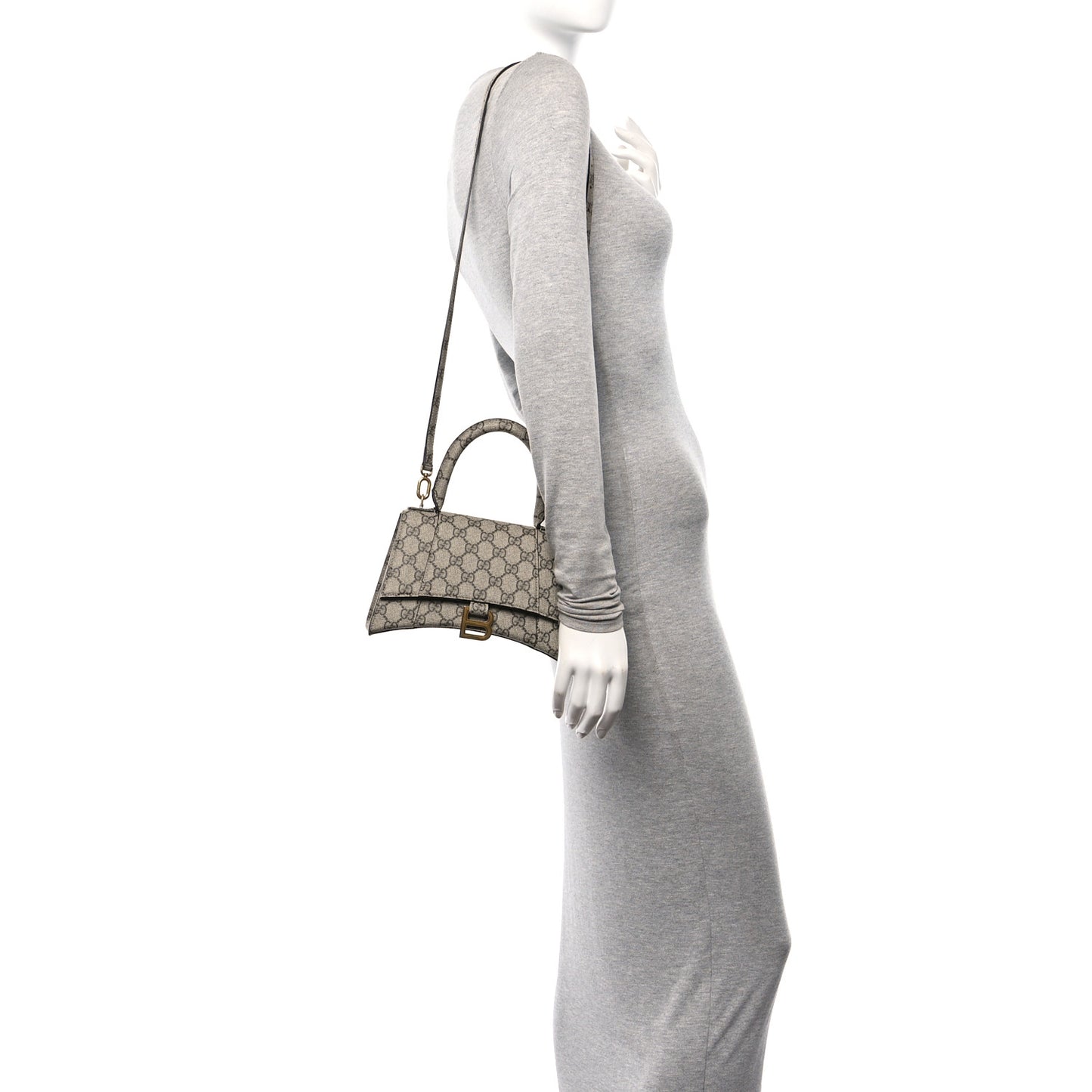 X GUCCI GG Supreme Monogram Small Hourglass Top Handle Bag Beige Ebony