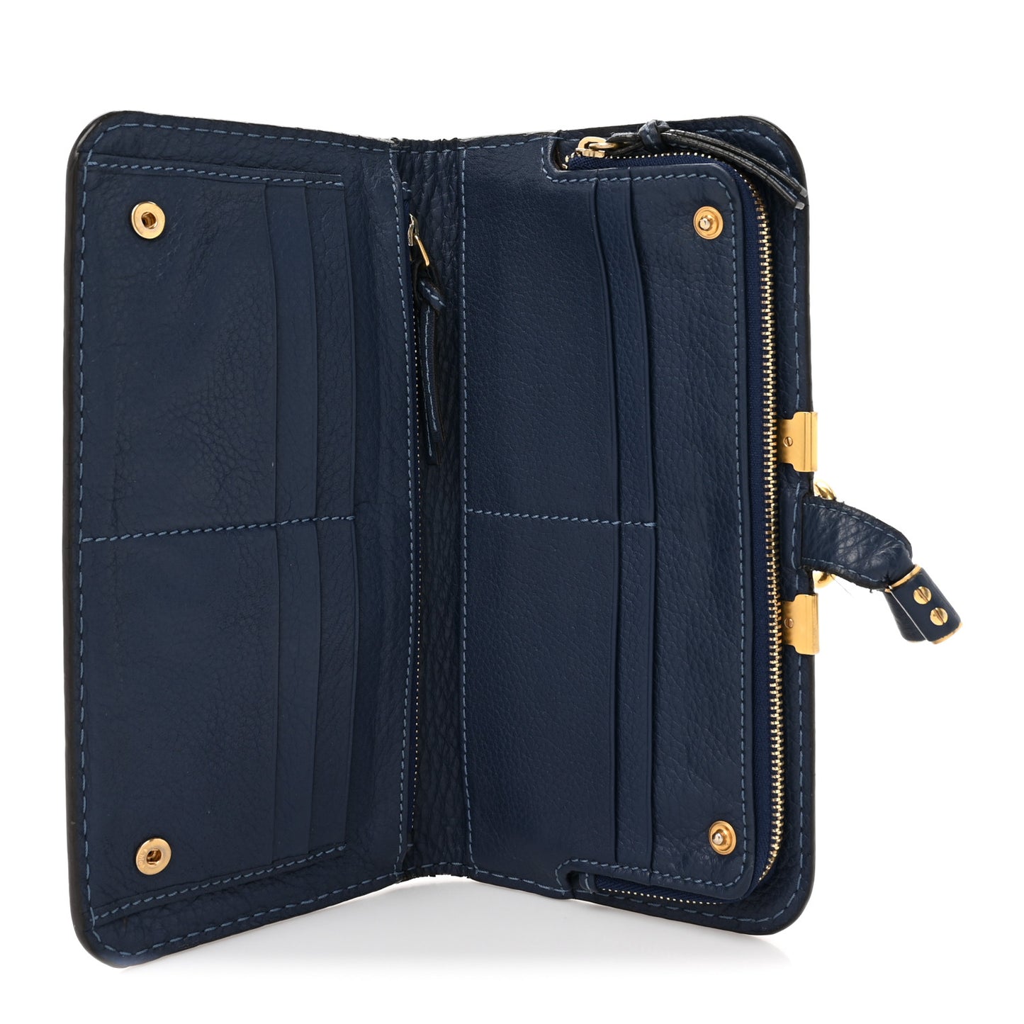 Grained Calfskin Marcie Long Zip Around Wallet Dark Blue