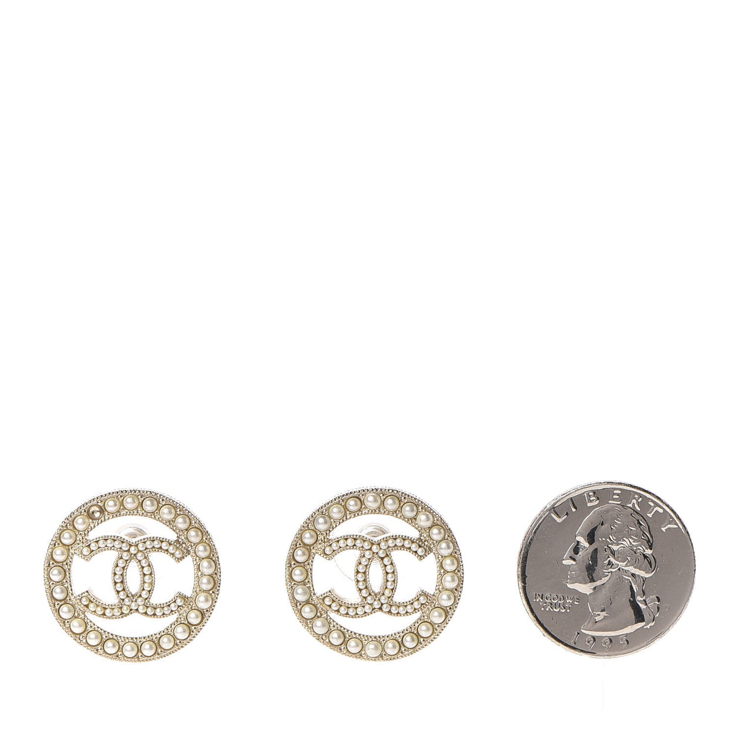 Pearl CC Round Earrings Gold