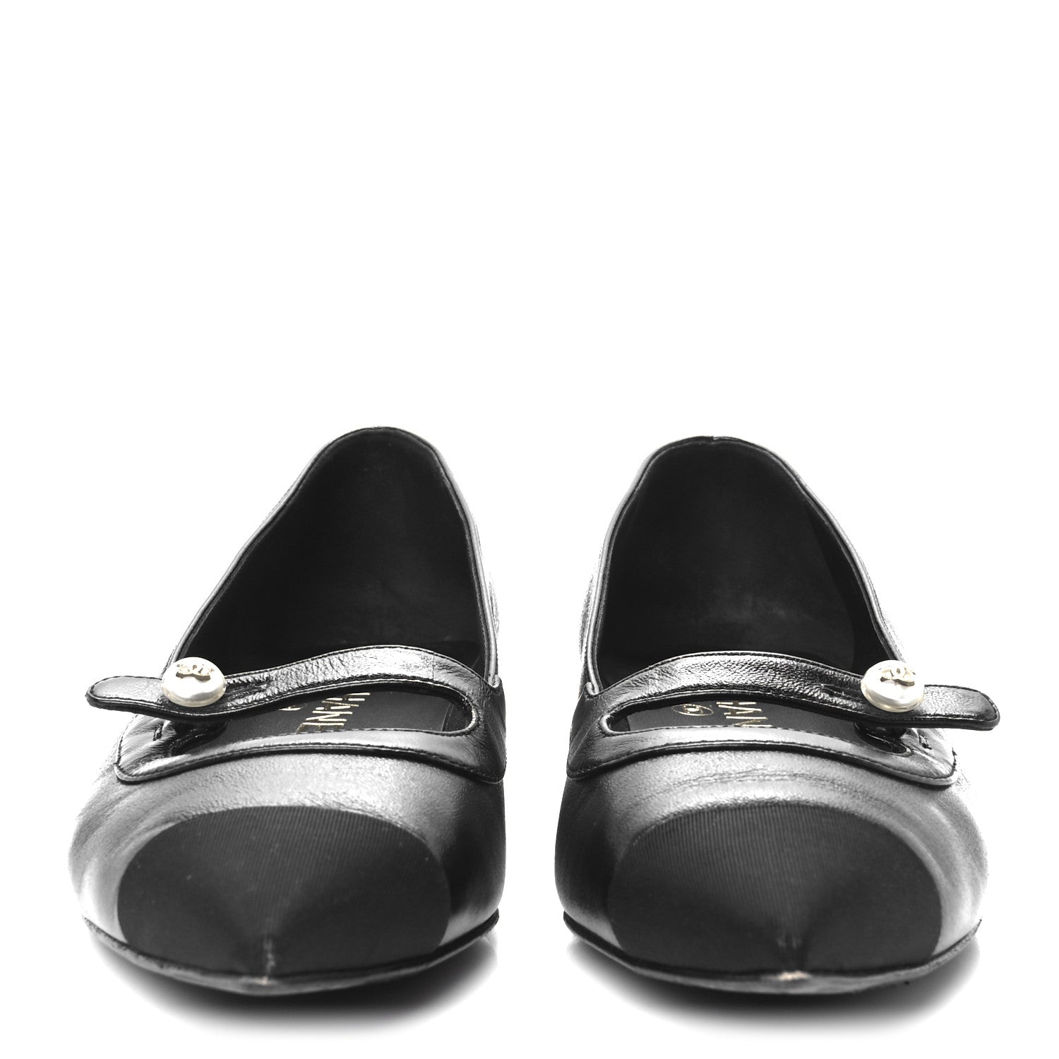 Chanel Shiny Lambskin Grosgrain Pearl Mary Jane Flats 38.5 Black 3 of 9