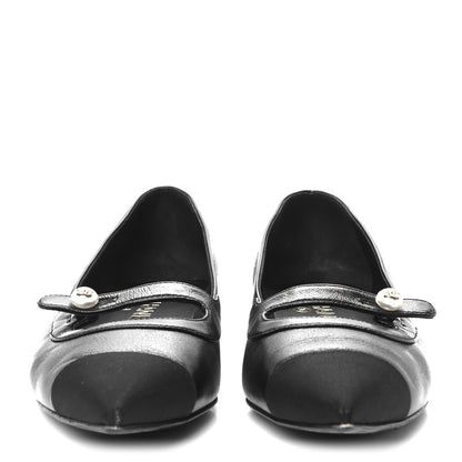 Chanel Shiny Lambskin Grosgrain Pearl Mary Jane Flats 38.5 Black 3 of 9