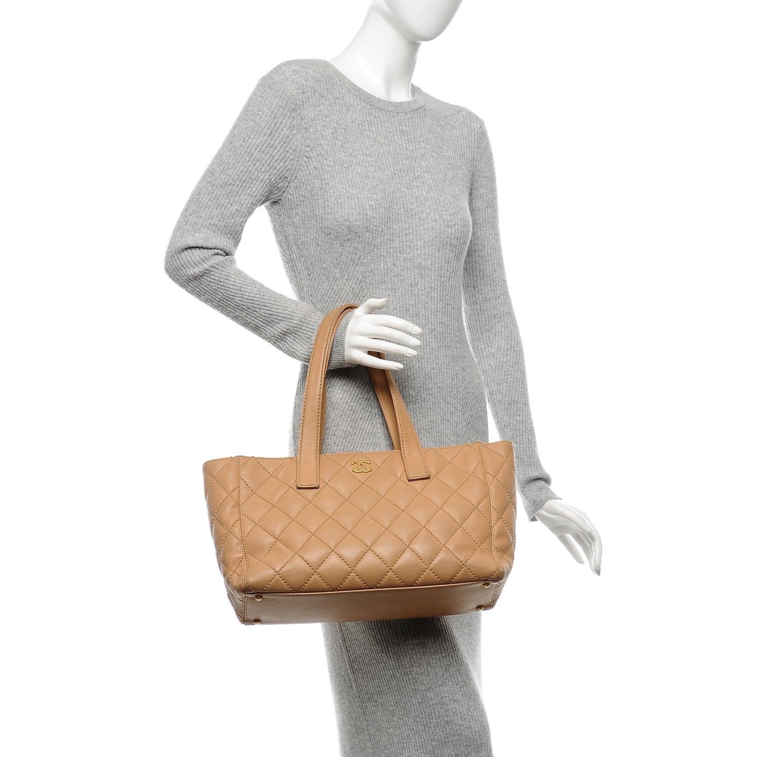 Chanel Calfskin Quilted Tote Beige 2 of 7