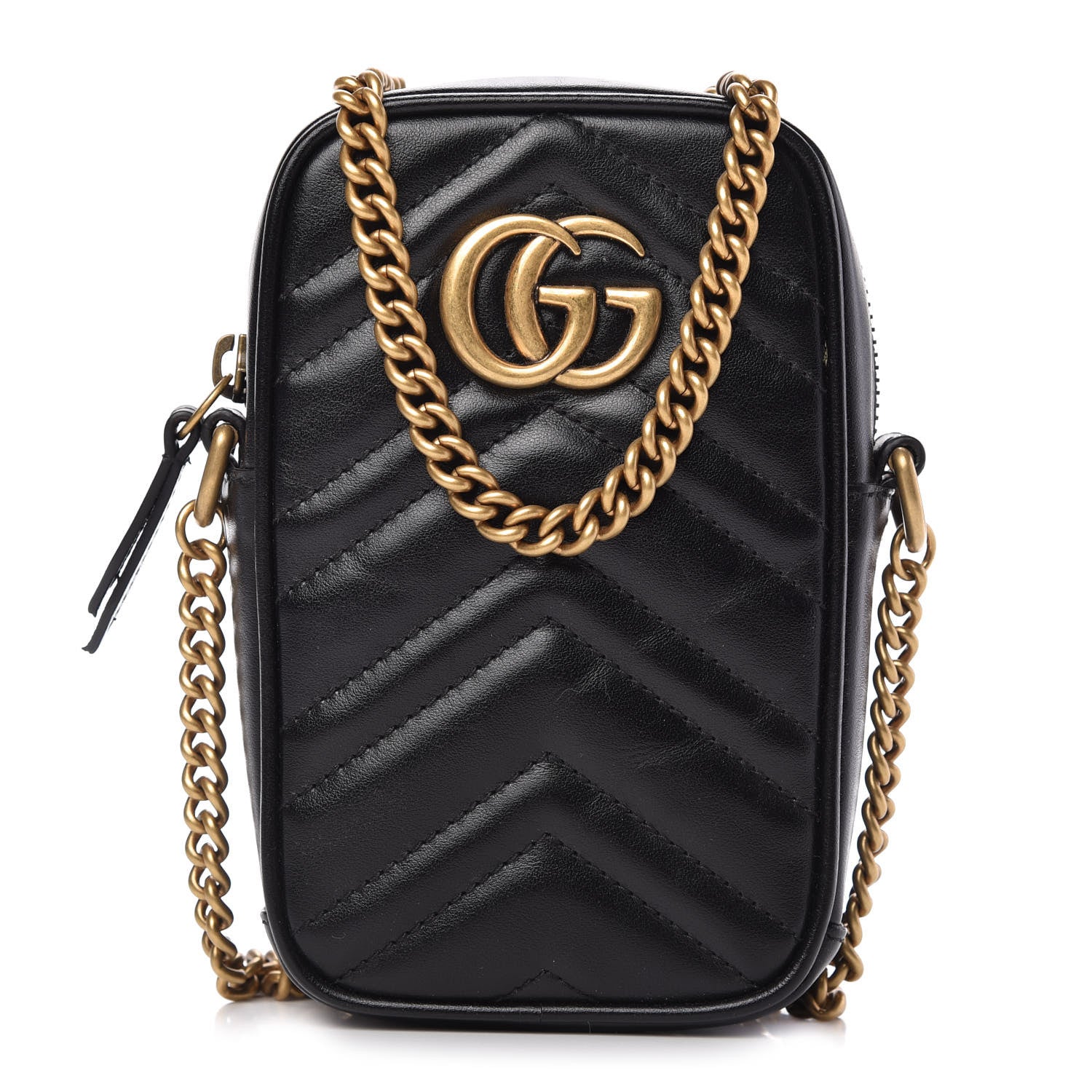 Gucci Calfskin Matelasse Mini GG Marmont Crossbody Bag Black 1 of 10