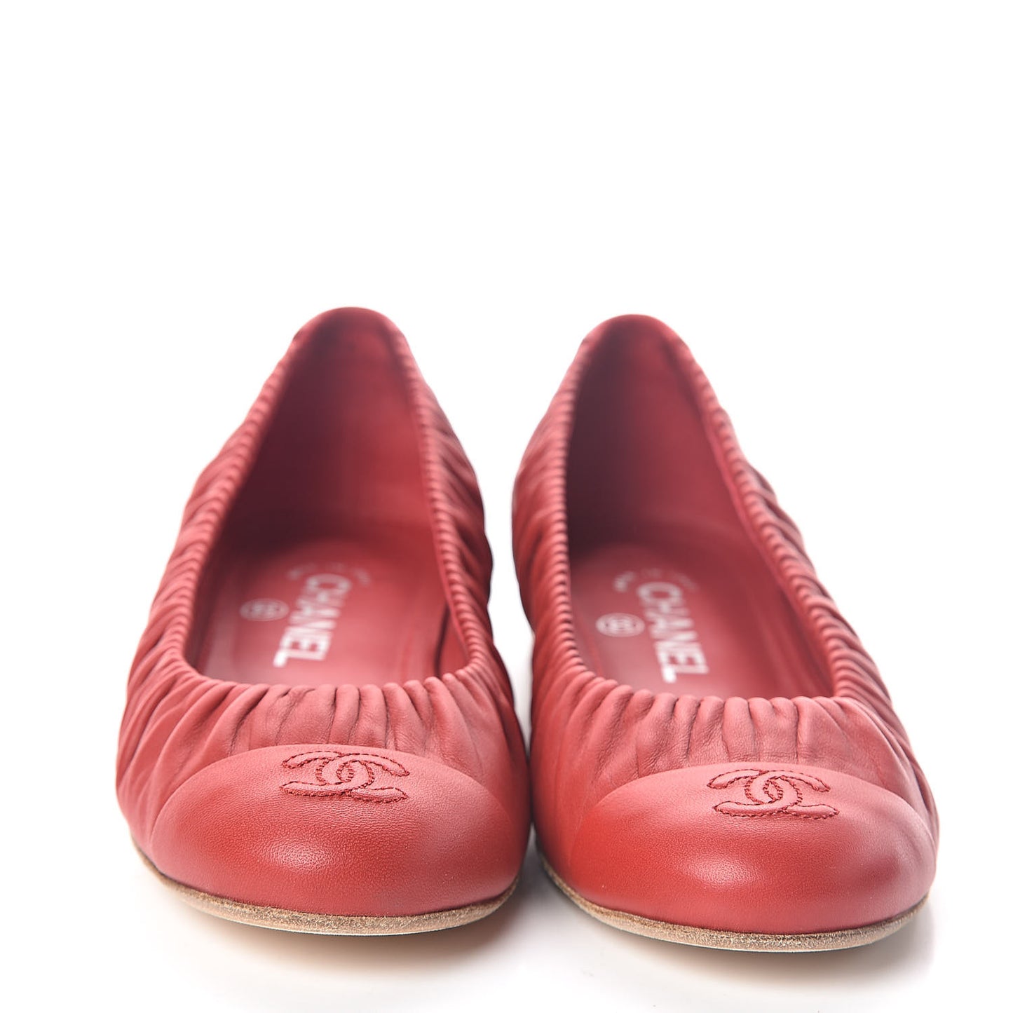 Lambskin CC Cap Toe Ballerina Flats 39 Red