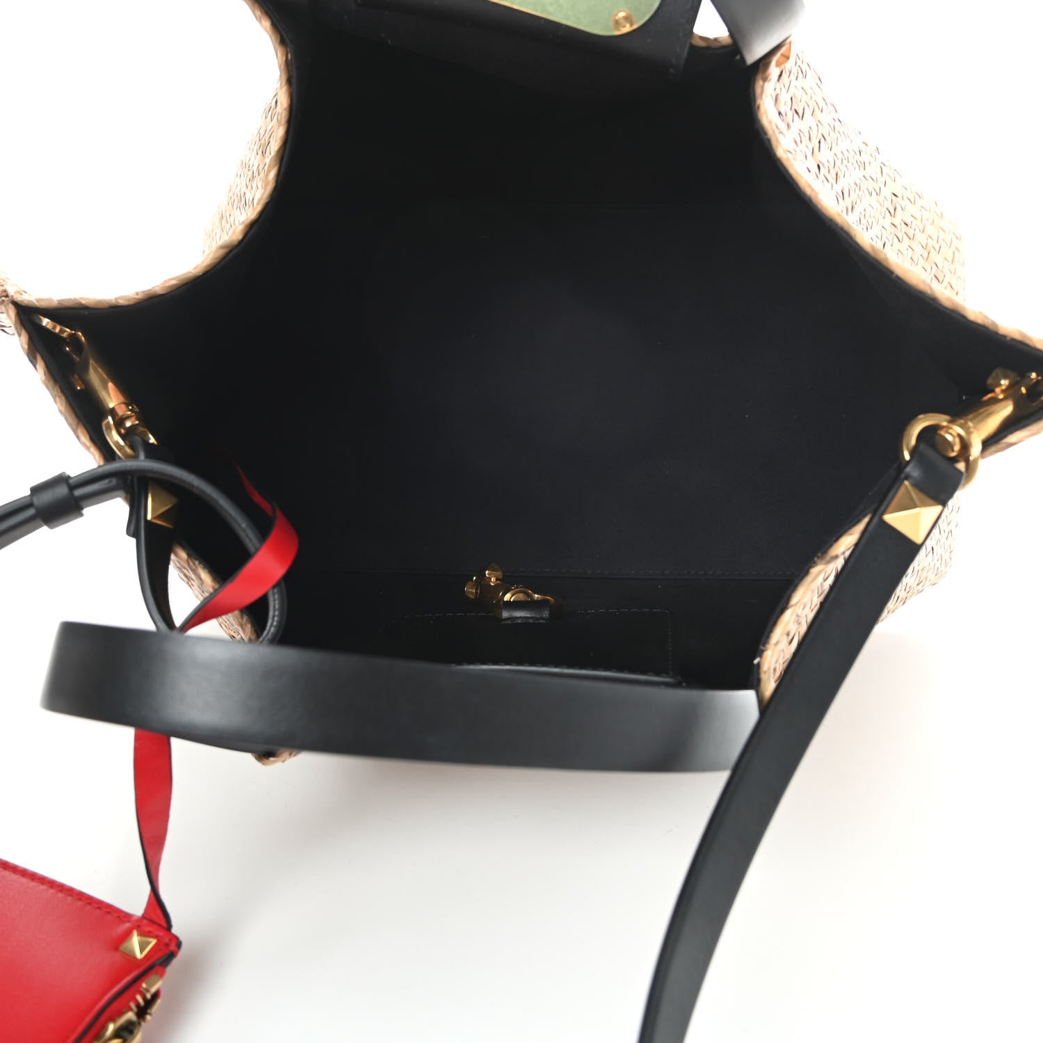 Valentino Garavani Raffia Medium Vlogo Escape Shopper Natural Black Rouge 6 of 12