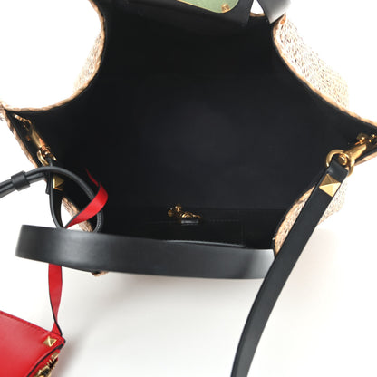 Valentino Garavani Raffia Medium Vlogo Escape Shopper Natural Black Rouge 6 of 12