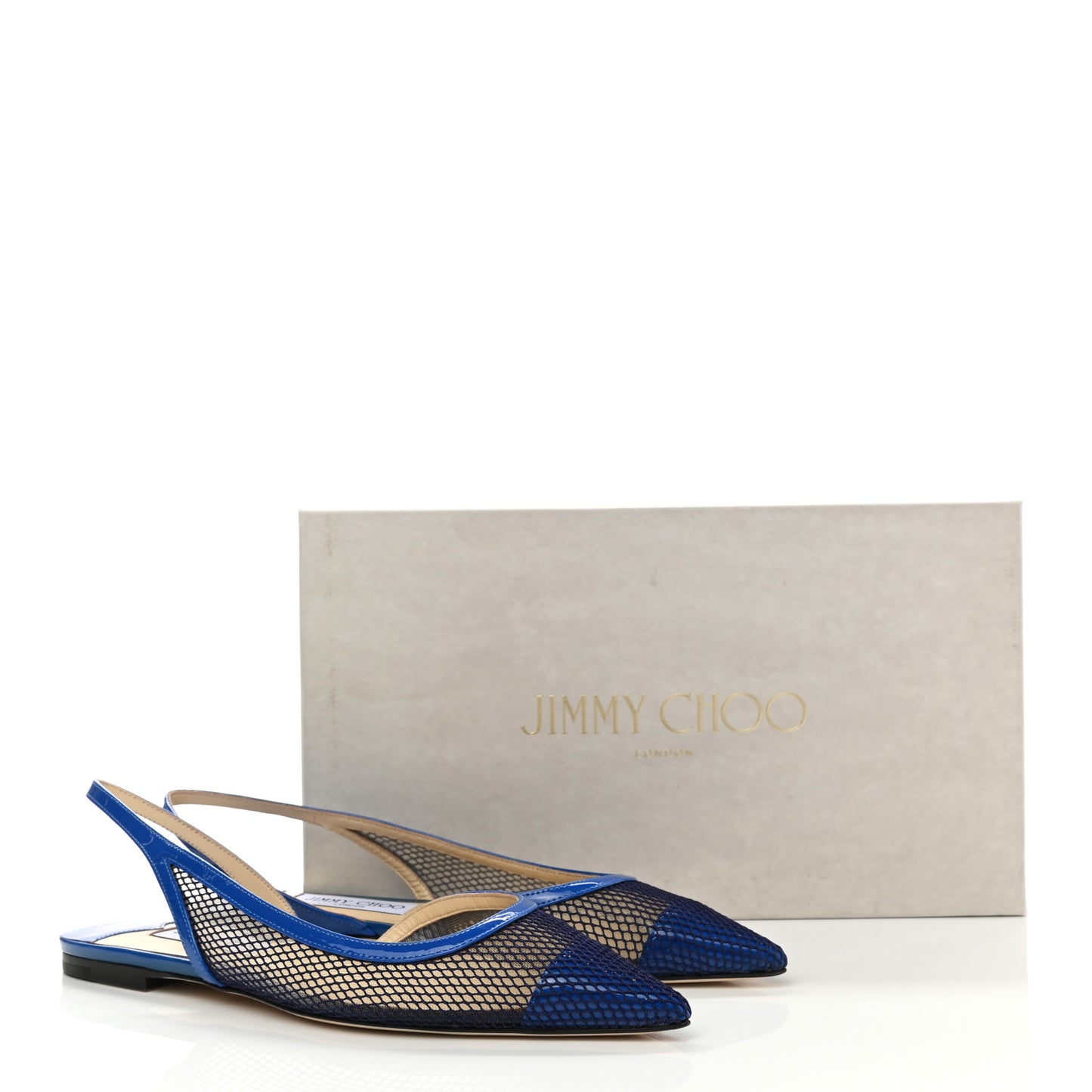 Patent Mesh Calfskin Fetto Slingback Flats 37.5 Electric Blue